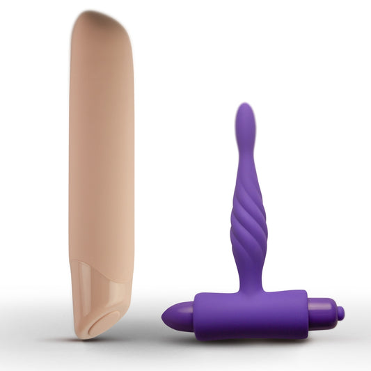 You Love Me Share Me Vibrator & Butt Plug Set Pink Purple
