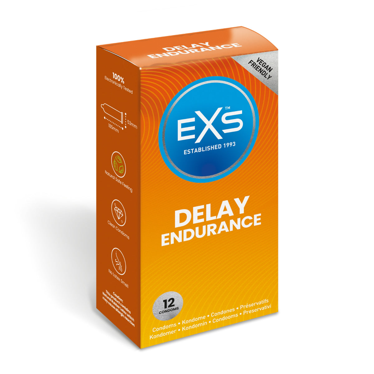 EXS Delay Condoms 12-Pack - Natural Latex & Silicone Lubricated