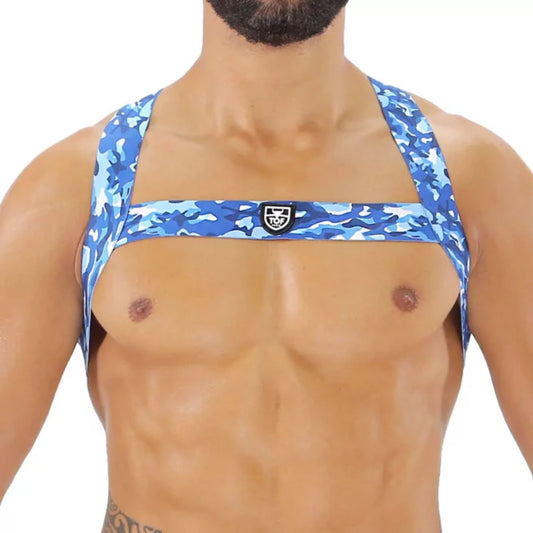 Fetish Elastic Harness Blue Camouflage - Size : XL/XXL