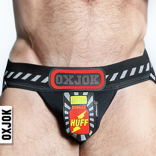 Oxballs Popperjock 3D Rubber Huffer Jock BLACK/RED X-LARGE