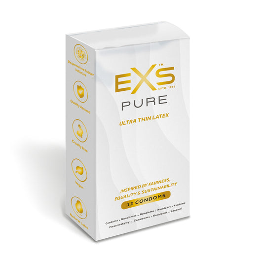 EXS Pure Condoms 12-Pack - Premium RRI Latex & Fully Sustainable