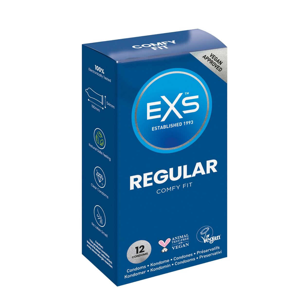EXS Regular Condoms 12-Pack - Natural Latex & Silicone Lubricated