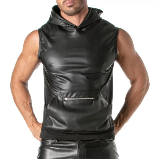 Kinky Zipped Pocket Sleeveless Hoodie - Size : M