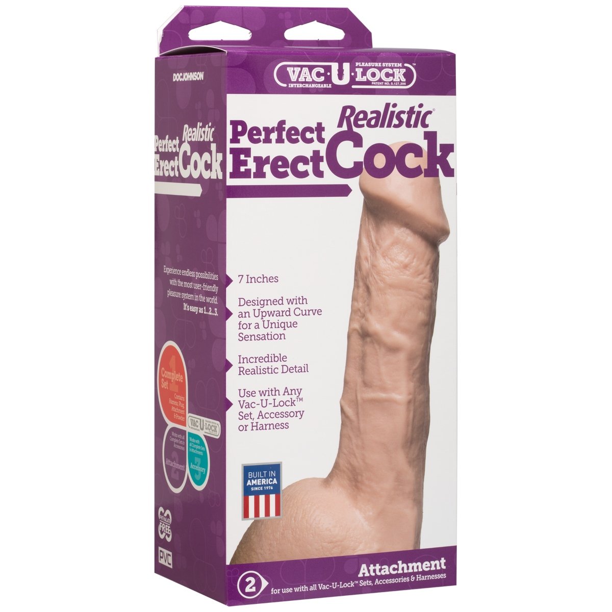 Doc Johnson Perfect Realist Erect Cock Vac U Lock Attachment 7in