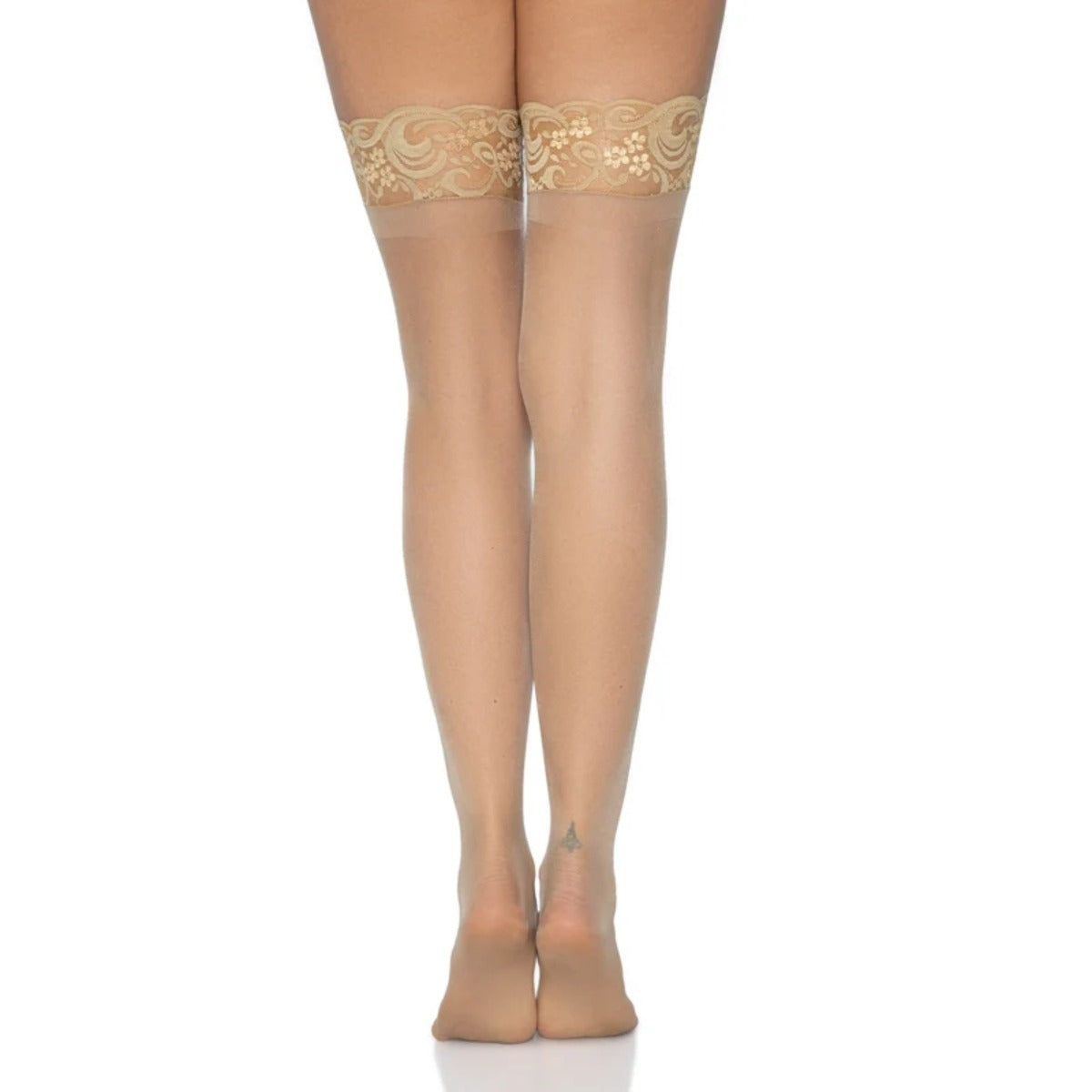 Leg Avenue Elastane Sheer Stay Up Stockings With Lace Top Nude
