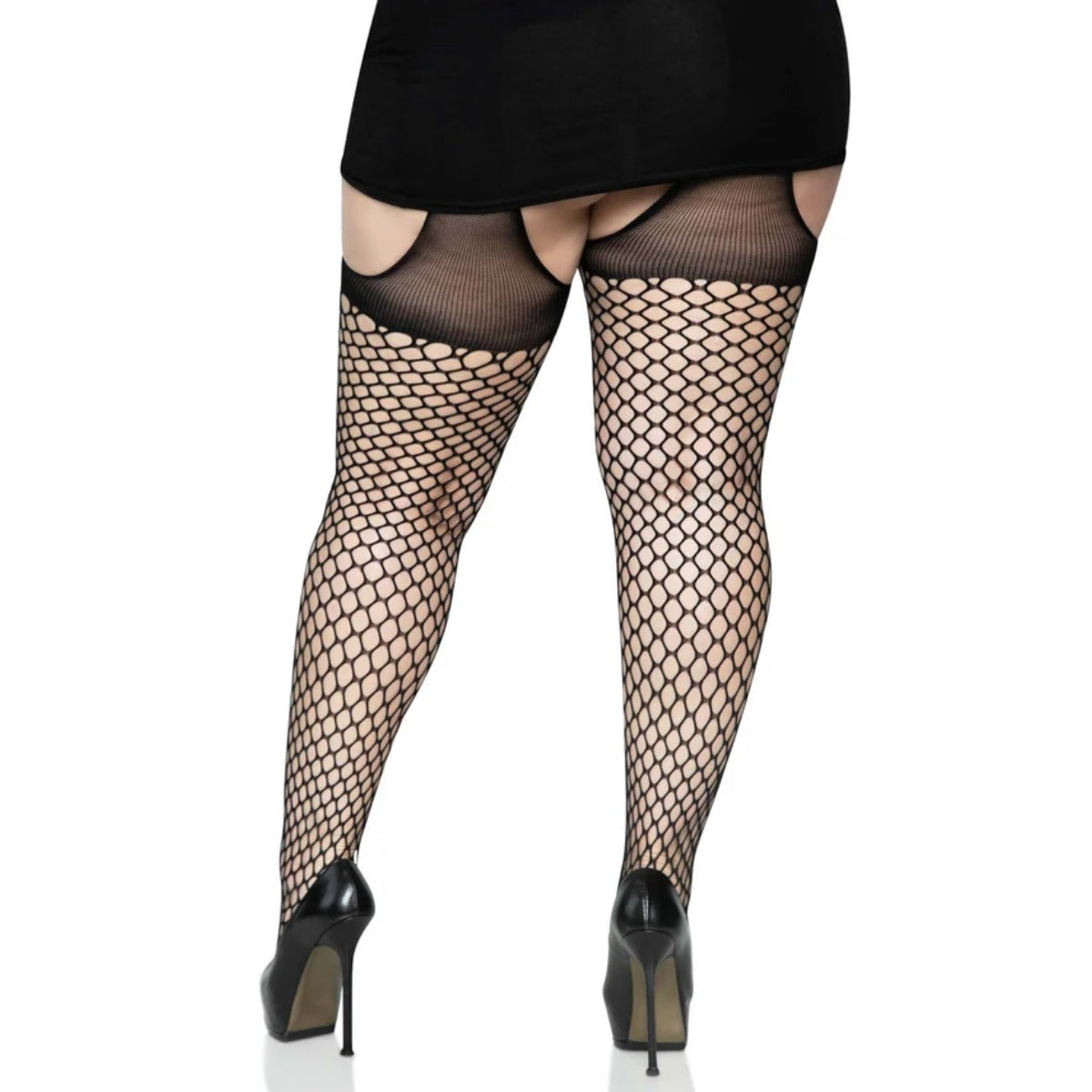 Plus Oval Net Suspender Pantyhose Black XL/XXL