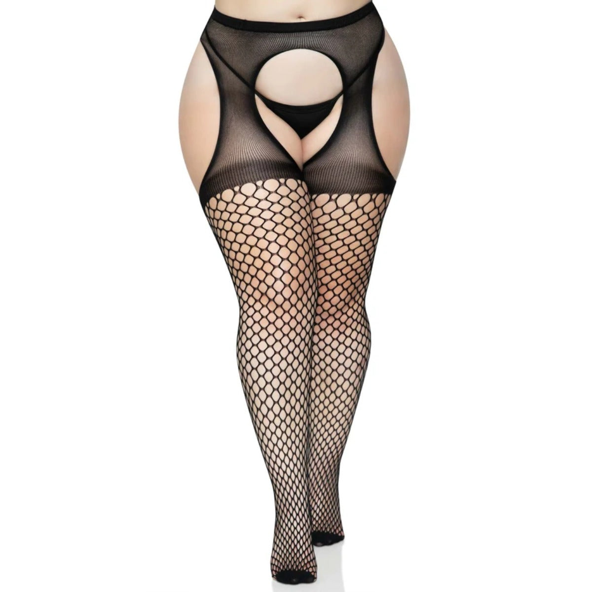 Plus Oval Net Suspender Pantyhose Black XL/XXL