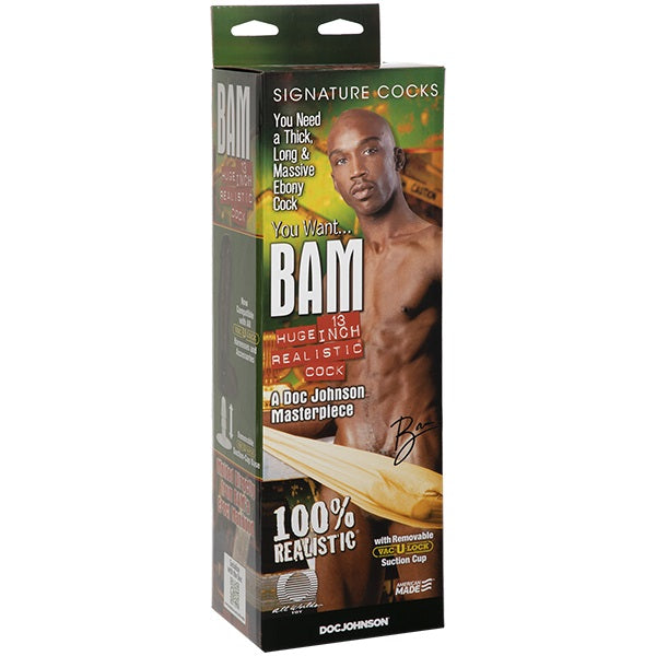 Doc Johnson Realistic Bam Moulded Cock With Autographed Photo Black 13in