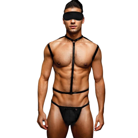 Envy 3 Piece Wet Look Chest Harness Black LXL