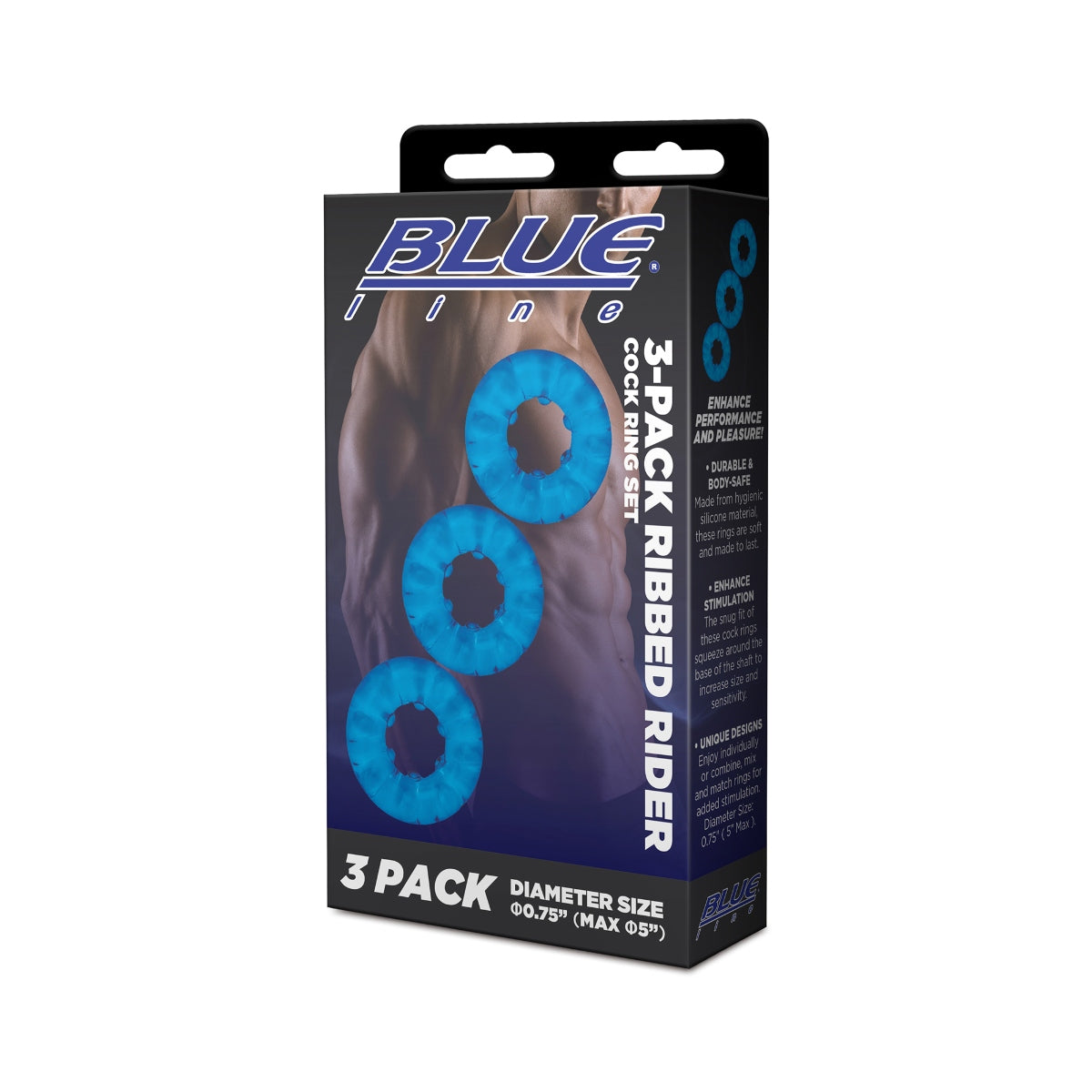 Blue Line 3 Pack Ribbed Rider Cock Ring Set