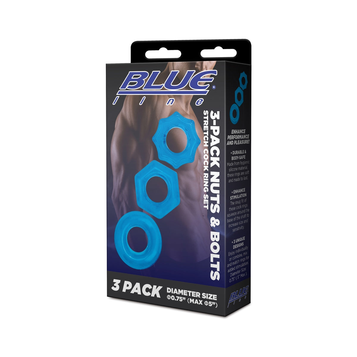 Blue Line 3 Pack Nuts & Bolts Stretch Cock Ring Set