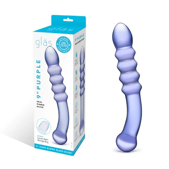 Glas 9inch Purple Rain Ribbed Dildo