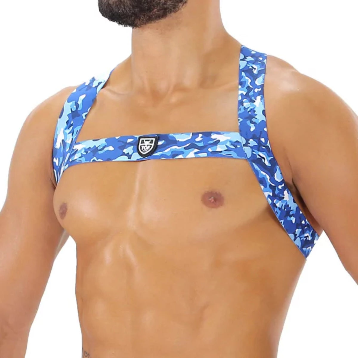 Fetish Elastic Harness Blue Camouflage - Size : XS/S