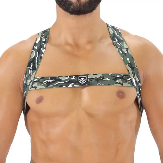 Fetish Elastic Harness Khaki Camouflage - Size : XS/S