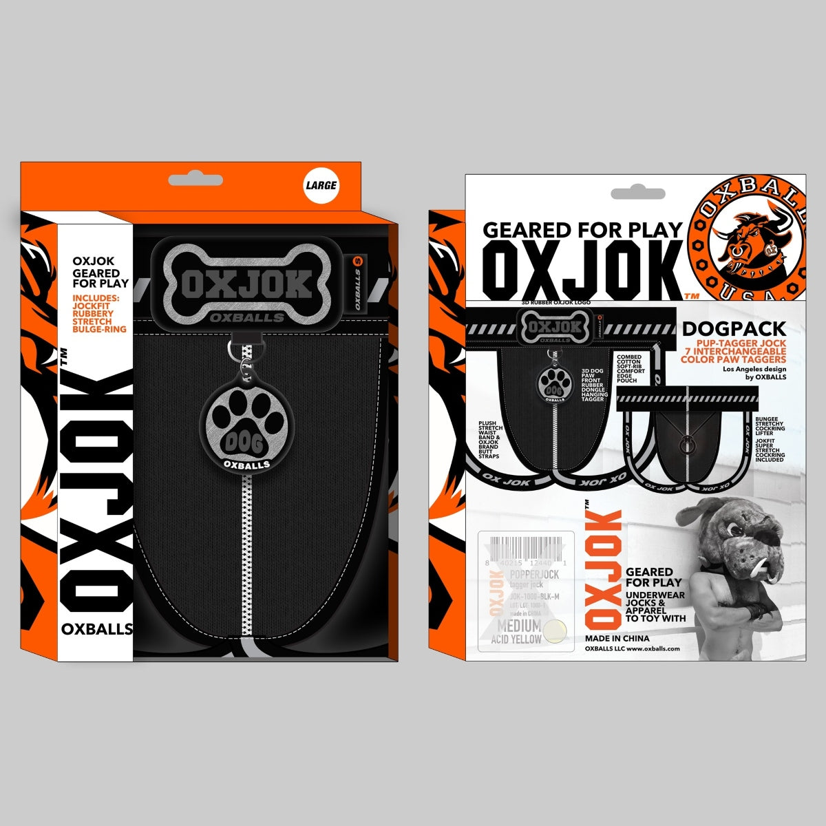 Oxballs Dogpack Pup-Taggers 6-Tag Dog Jock BLACK/SILVER X-LARGE