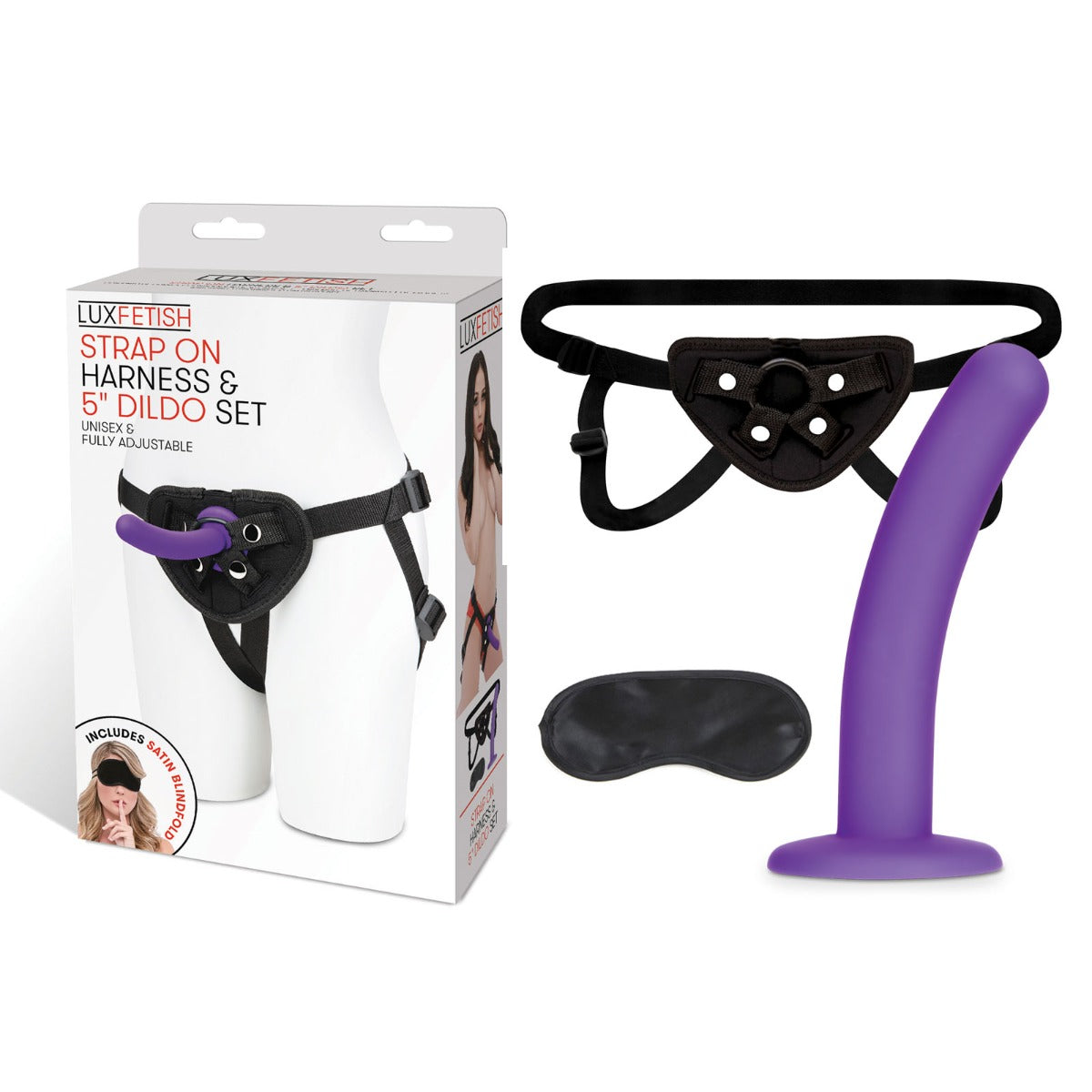Lux Fetish Purple Strap On Harness & 5inch Dildo Set
