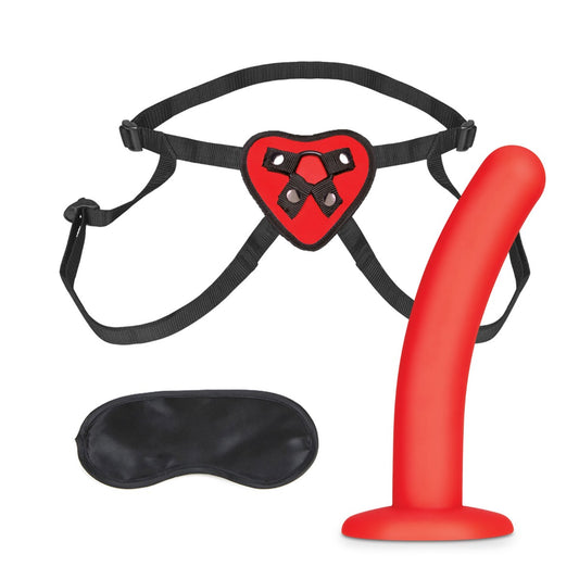 Lux Fetish Red Heart Strap On Harness & 5inch Dildo Set