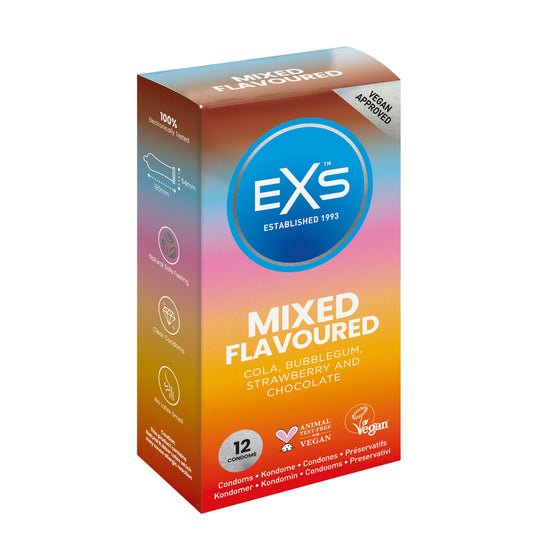 EXS Mixed Flavour Condoms 12-Pack - Natural Latex & Silicone Lubricated