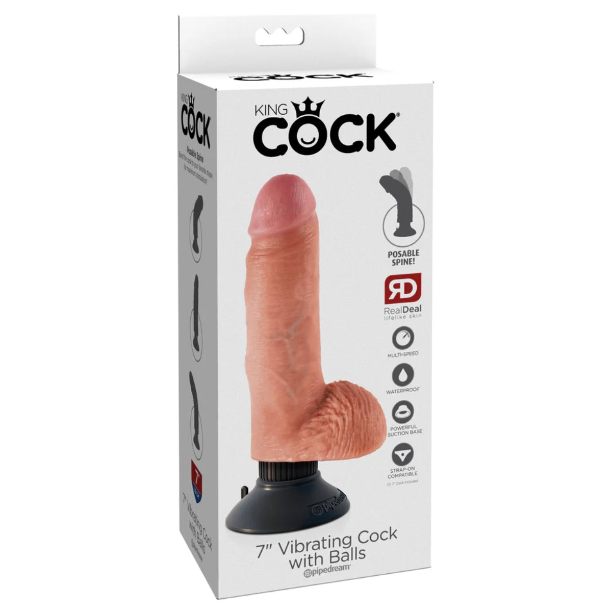King Cock 7Inch Vibrating Cock with Balls - Light
