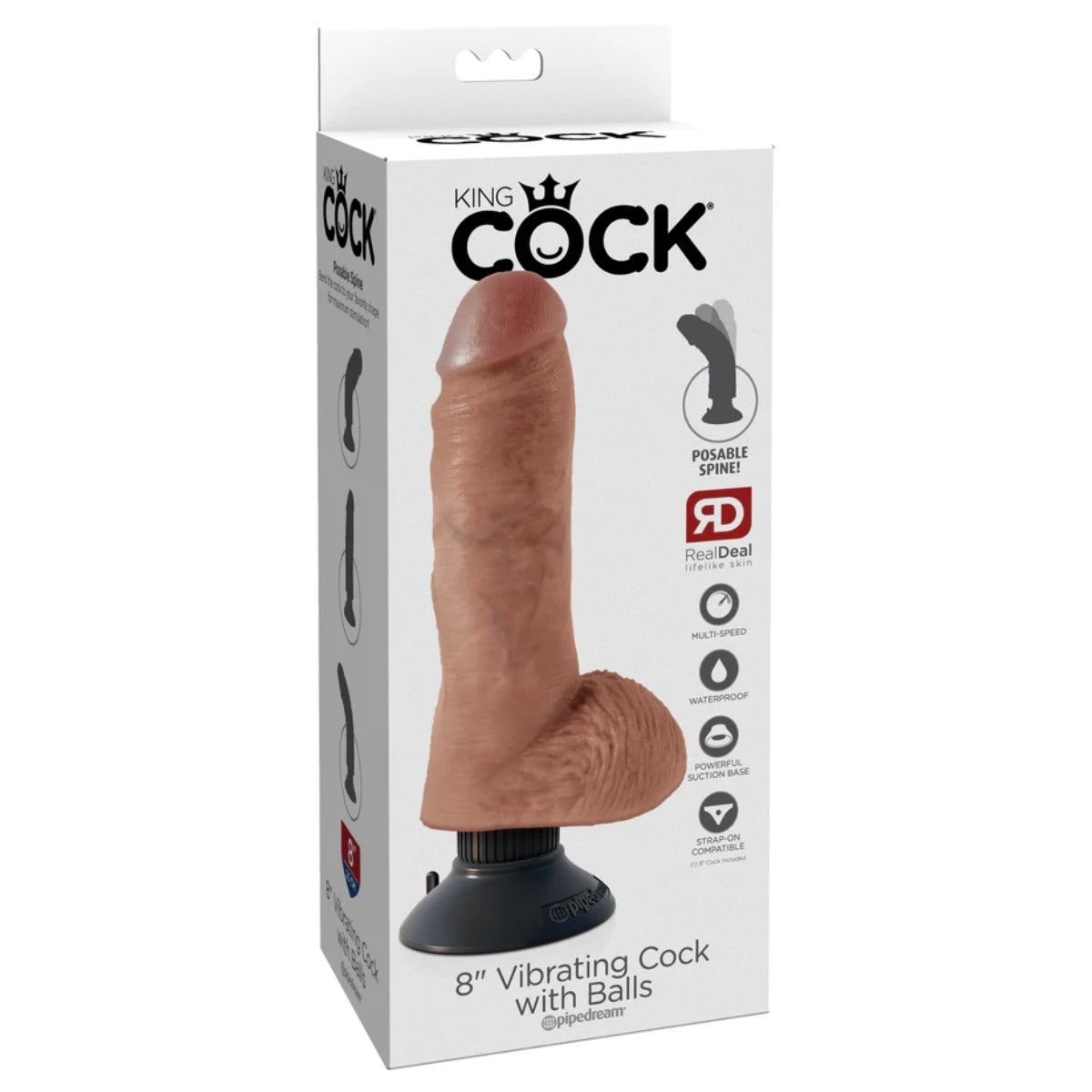 King Cock 8Inch Vibrating Cock with Balls - Tan