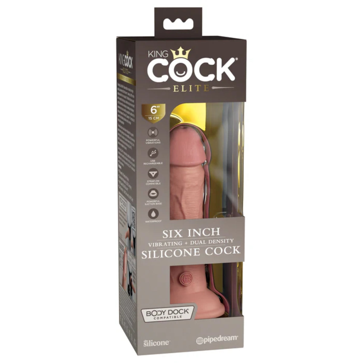 King Cock Elite 6Inch Vibrating Silicone Dual Density Cock - Light