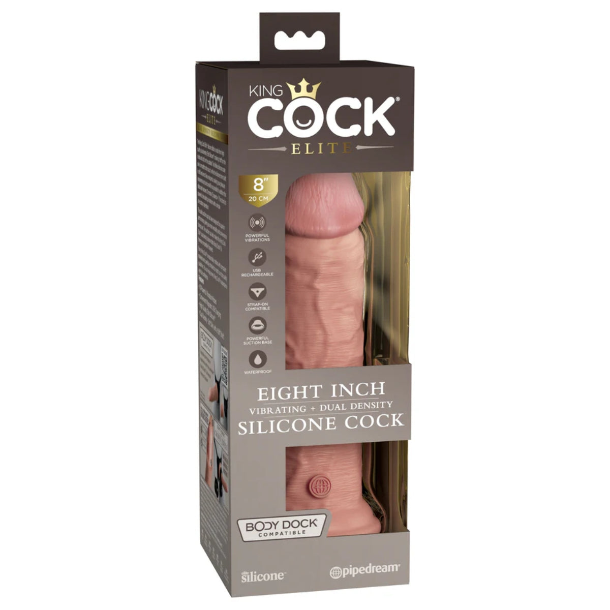 King Cock Elite 8Inch Vibrating Silicone Dual Density Cock - Light