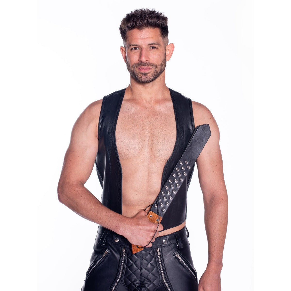 Prowler RED Leather and Wood Studded Paddle