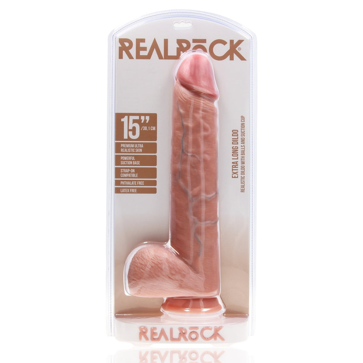 RealRock Extra Long Dildo With Balls Flesh 15 Inch