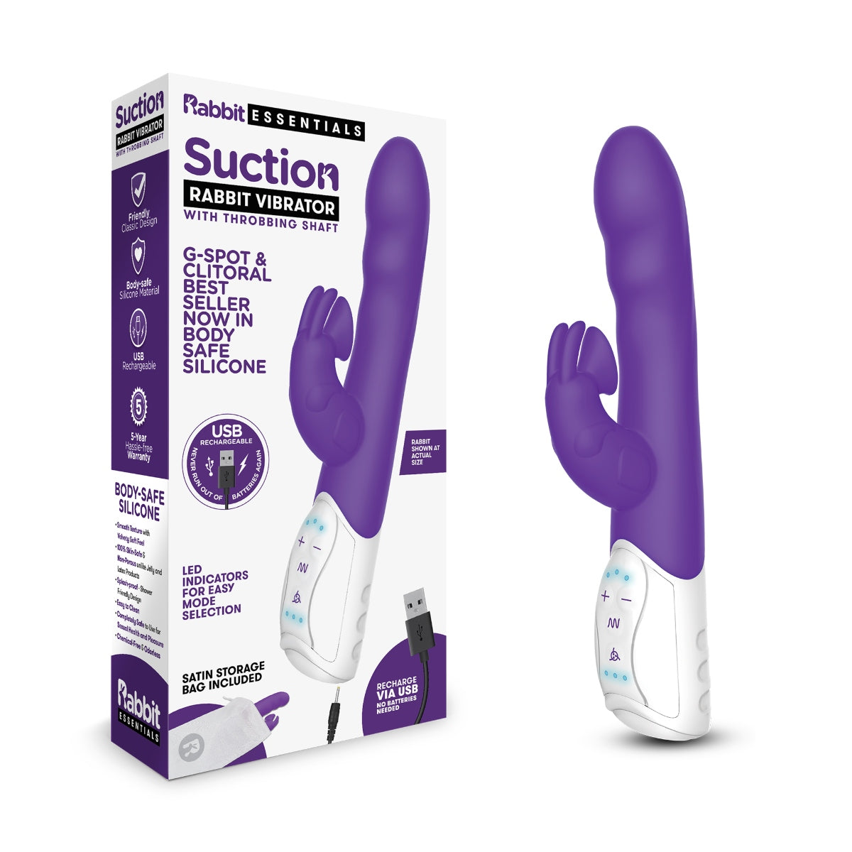 Rabbit Essentials RR Rechargeable Clitoral Suction Rabbit Vibrator Purple